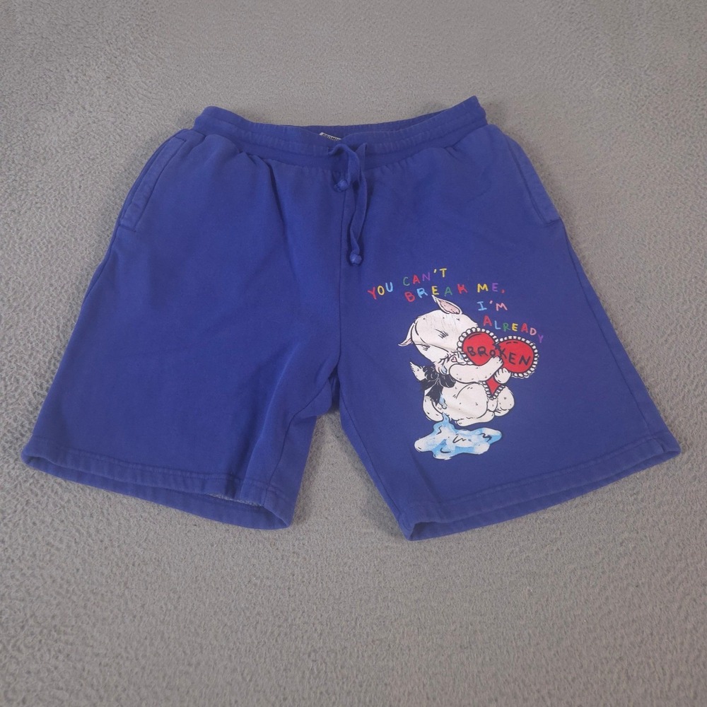 Broken Promises Shorts Mens Large Blue Broken Heart Graphic Cotton Sweat Gym